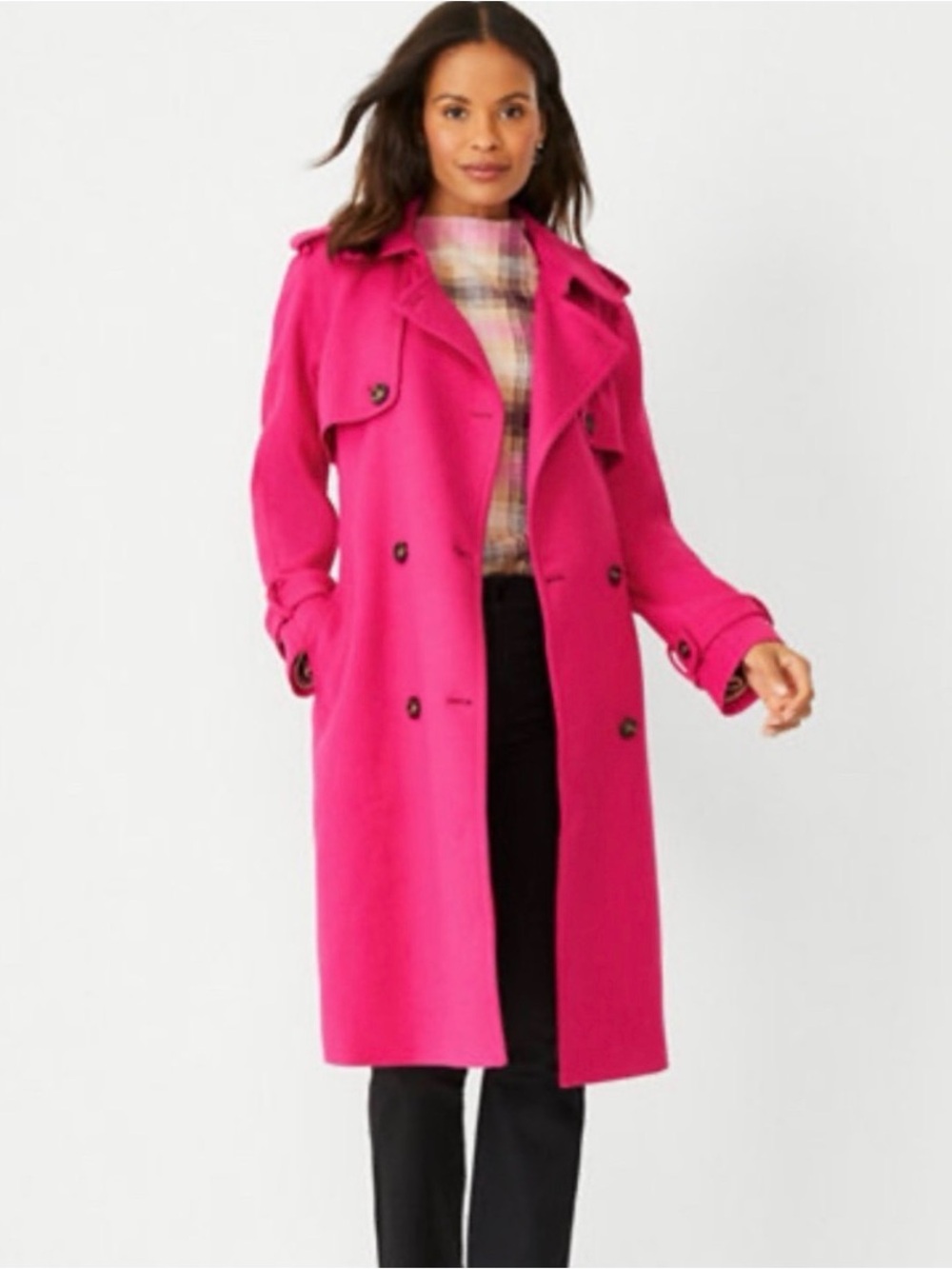 Ann Taylor Women’s Double-Breasted Hot Pink Trench Coat XS Petite